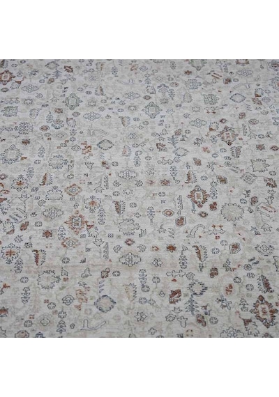 Krem Eskitme Otantik Desenli Saçaklı Polip Tabanlı Modern Halı 200 x 290 CM