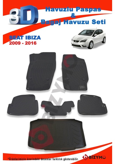 Seat Ibiza 2009-2016 Paspas Ve Bagaj Havuzu Seti Siyah