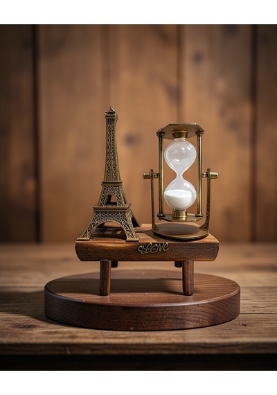 Kum Saati Ahşap Görünümü Retro Eiffel Kulesi Uczeyfelkulesikumsaatii3