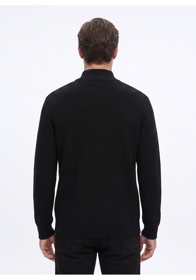 Fabrika Siyah Erkek Bato Slim Fit Fitilli Kazak F6wm-kzk 2036
