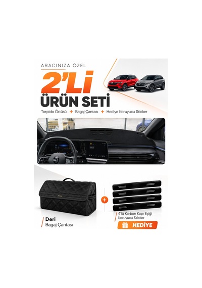 E-biz Renault Austral 2023-2026 Uyumlu Torpido Örtüsü + Deri Bagaj Çantası Seti - Siyah - Re052
