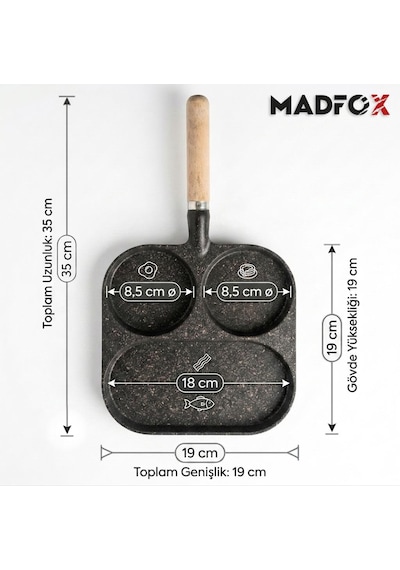 Madfox Triochef 3 Gözlü Granit Döküm Tava Siyah