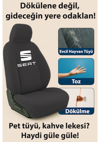 Aracınız İçin Özel Olarak Tasarlanan Seat Toledo İle Uyumlu Oto Koltuk Kılıfı İle Sürüş Siyah Siyah