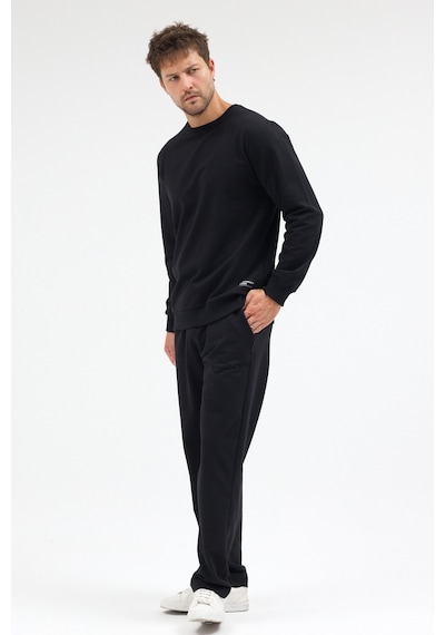 Mmetalic Siyah Relaxed Fit Bisiklet Yaka Sweatshirt Düz Paça Erkek Eşofman Takımı Mtlce3847
