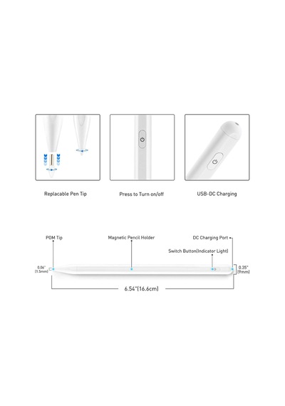 Apple Uyumlu iPad, 12.9" 2020 3-4-5. Nesil Stylus Avuç İçi Okumaz Tablet Kalemi