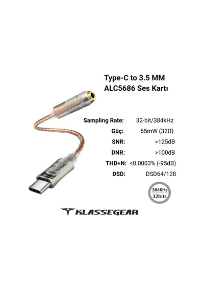 Klasse Type-c - 3.5 Alc5686 Çip Hifi Dac Kartı Kulaklık Kablosu Usb Başlık