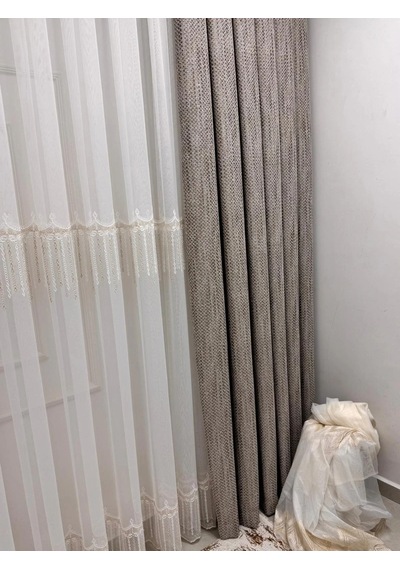 Nivemeshome 2571 V -117 Reina Gold 1/2,5 Pileli Bambu Tül Perde 100x260