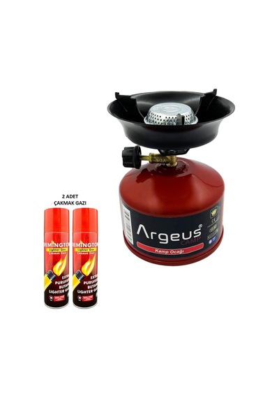 Argeus Stone Kamp Ocağı Ve Çakmak Gazı Seti Kırmızı 203