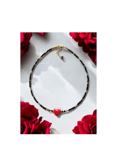 Spinel Ve Hematit Taşı Kalp Kolye Siyah - Sarı