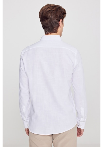 AC&Co / Altınyıldız Classics Erkek Beyaz Slim Fit Dar Kesim Düğmeli Yaka Flamlı Casual Gömlek 4A2022200073BYZXL Beyaz