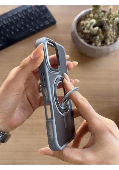 Apple iPhone Uyumlu 16 Standlı Ve Yüzüklü Magsafe Kılıf Soocase721 Gri