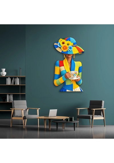 Çiçekli Şapkalı Çay Keyfi - Metal Tablo - Dec0268 28 X 50 Cm Çok Renkli