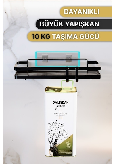 Bino Mutfak Rafı 2'li Set Yapışkanlı Lüks Modern Siyah Metal Baharatlık Rafı Organizer Düzenleyici Siyah