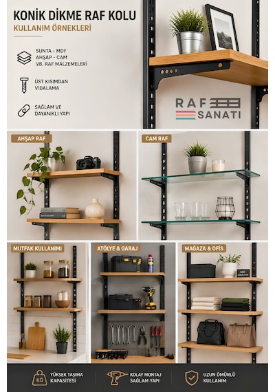 10 Takım Raf Destek Kolu 27 Cm 40 Hatve Ahşap Mdf Sunta Cam Raf Tutucu Raf Kolu Siyah