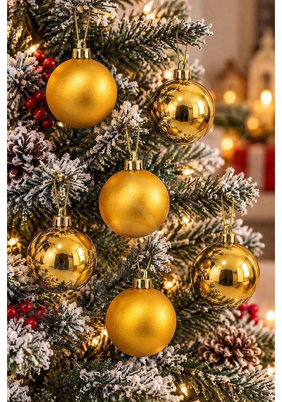 Yılbaşı Ağacı Süsü Gold Cici Top 5 Cm 6lı Diğer