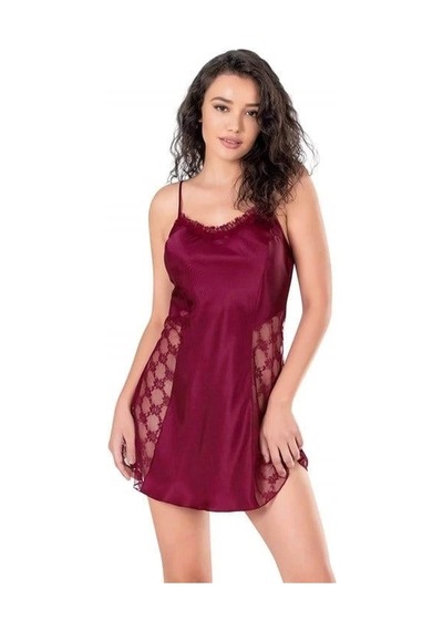 Aria's Closet Dantel İşlemeli İnce Askılı Bordo Kısa Saten Gecelik