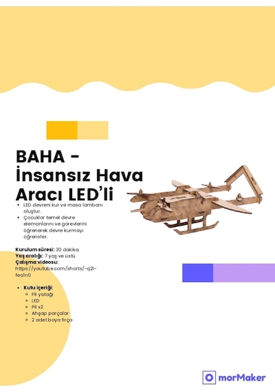 Türk Malı Baha İnsansız Hava Aracı Ahşap Oyuncak Stem-a Eğitim Seti Çocuklar İçin Boyanabilir Maket