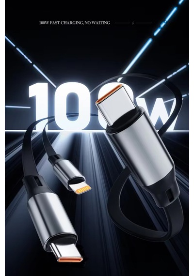100w Pd 3in2 Makaralı Şarj Kablosu Hızlı Şarj Ve Data Kablosu Usb Type-c Lightning Mt5018