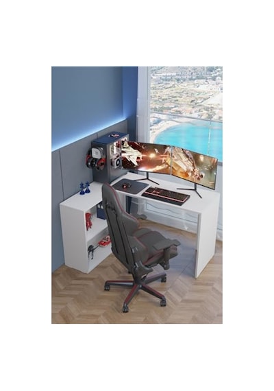 Bilgisayar Ve Kitaplık İçin Beyaz L Çalışma Masası 120x60