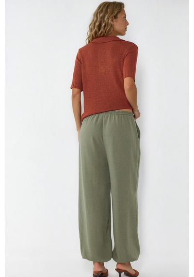 Hiccup Busem Kadın Dokulu Polyester Jogger Pantolon Haki