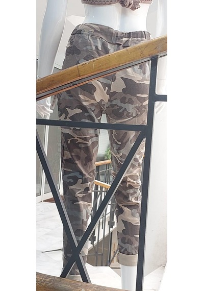 Eren Style Italyan Beli Bağlamalı Kamuflaj Desenli Dar Paça Pantolon-9078 Vizon