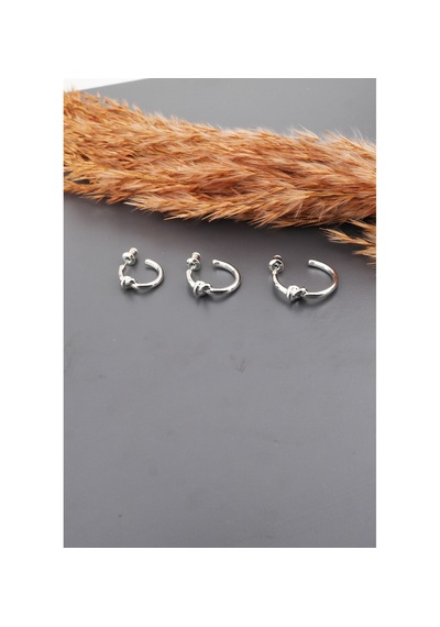By Zeyna Aksesuar Kadın Basic 3 Boy 3'lü Küpe Seti-2546 Gümüş