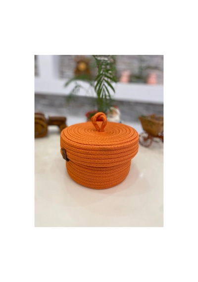 Hasır Jüt Sepet Oval Kapaklı Organizer Düzenleyici 30x20x10 Cm Turuncu Turuncu