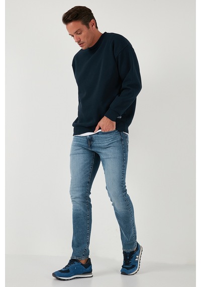 Buratti Regular Fit Bisiklet Yaka Pamuklu Içi Tüylü Yumuşak Şardonlu Erkek Sweat 5905255 Koyu Lacivert