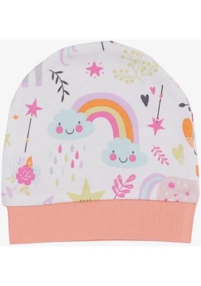 Breeze Yenidoğan Bebek Şapkası Unicorn Baskılı Beyaz - Beyaz