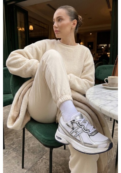 Muggo Hynex Kadın Kalın Taban Bağcıklı Günlük Sneaker Spor Ayakkabı Gri