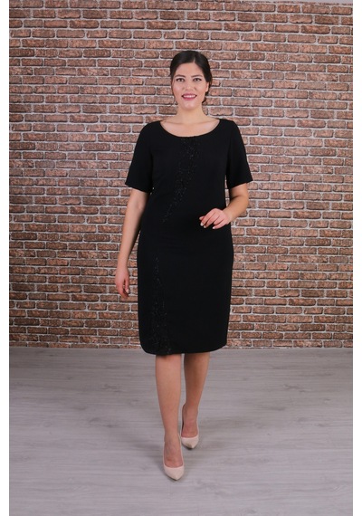 Nidya Moda Büyük Beden Kadın Siyah Abiye Elbise-4162s Siyah