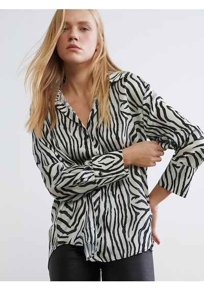 Lcw Vision Siyah Zebra Desenli Kadın Gömlek