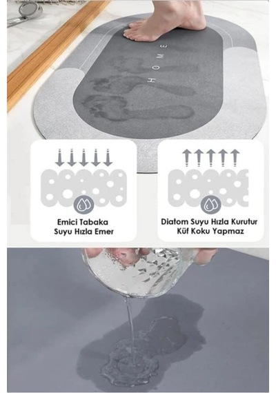 Su Emici Paspas Şık Tasarım Abdest Paspası Kaymaz Taban Diyatom 40 60 Cm Oval Paspas