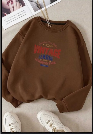 Kozia Outdoors Oyaka Baskılı Oversize Unisex Sweatshirt Oyaka-swet1 Kahve