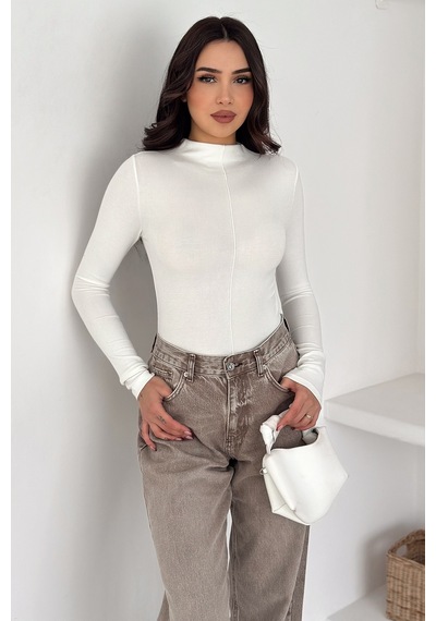 Noa & Noa Kadın Dikiş Detaylı Fit Bluz White Line Beyaz