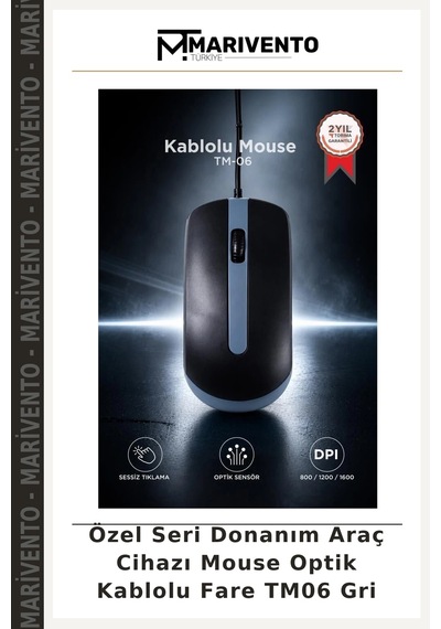 Özel Seri Donanım Araç Cihazı Mouse Optik Kablolu Fare Tm06 Gri