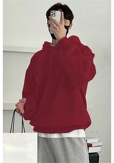 Tarz Cool Erkek Kapüşonlu Oversize Sweatshirt Bordo
