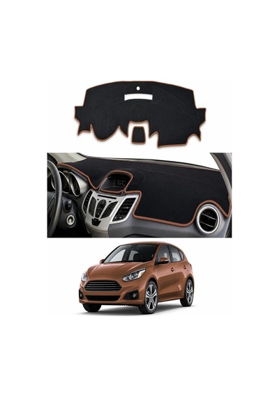 Ford - Fiesta 2008-2017 Uyumlu Torpido Koruma Kılıfı - Kahverengi Şeritli