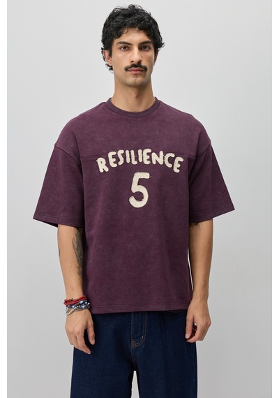Vamos Oversize Baskılı Tişört V70-188 Bordo