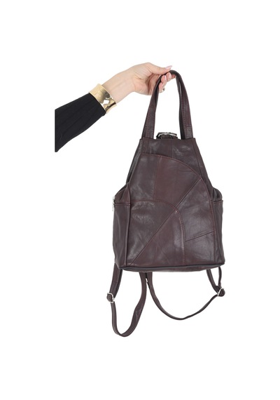 Erzeno Hakiki Deri Bordo Kadın Sırt Çantası / Çok Fonksiyonlu Omuz Çantası Ve Sırt Çantası Bordo - 703771354 Bordo