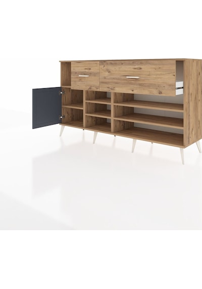Kronos Konsol 6 Raflı 2 Çekmeceli Tek Kapaklı 176x59x99 Çam-antr Çam-antrasit/çam