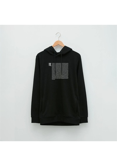 Pi Sayısı Özel Tasarım Baskılı Kapüşonlu Sweatshirt Siyah