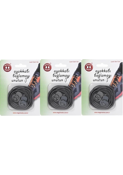 Magic Locks Akıllı Bağcık Yuvarlak 3'lü Set Gri