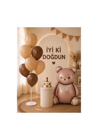 Saremset Retro Ayıcık Folyo Balonlu Doğum Günü Parti Seti-standlı Kahverengi Ve Latte Balon İle Teddy Bear Konsepti 3 - 7