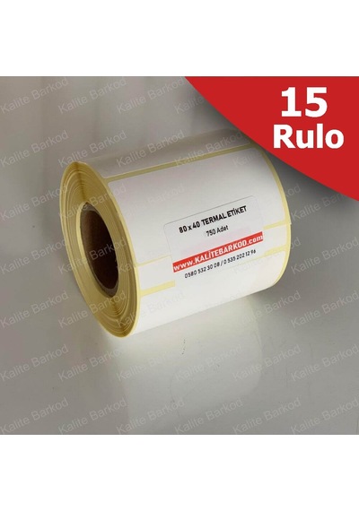 80X40 Termal Etiket 15 Rulo Barkod Etiket Kalite Barkod