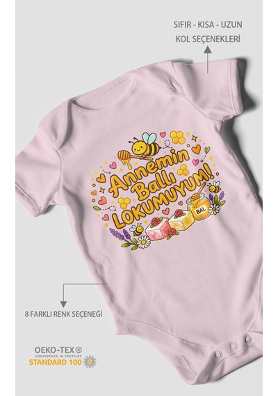 Morivokids Annemin Ballı Lokumuyum Kısa Kollu Bebek Body %100 Pamuk Bebe Pembe