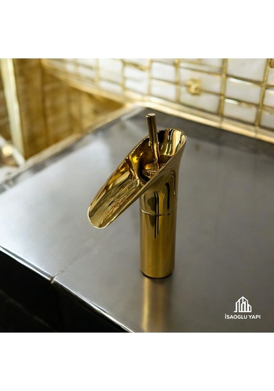 İsaoğlu Yapı Gold Şelale Musluk Nostaljik Tasarım Lavabo Bataryası Gold Armatür Gold