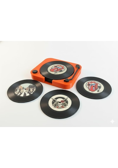 Retro Plak Bardak Altlığı Ve Magnet Seti Çok Renkli