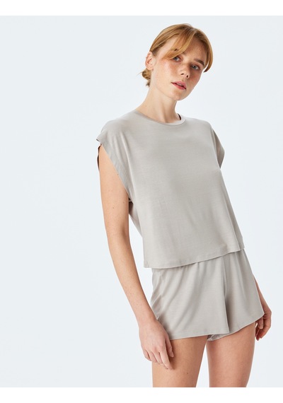 Koton Modal Kumaş Yuvarlak Yaka Kolsuz Pijama Üstü Lila 5slk40033mk Lila
