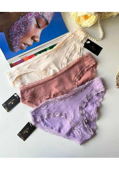 Arlet Kadın Pamuklu Rahat Günlük Kullanım Dantelli Slip/külot Li Krem